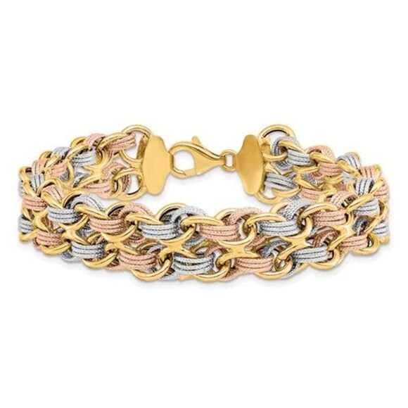 Leslie's 14K Tri-color Polished and Textured Fancy Link Bracelet - Picture 1 of 4